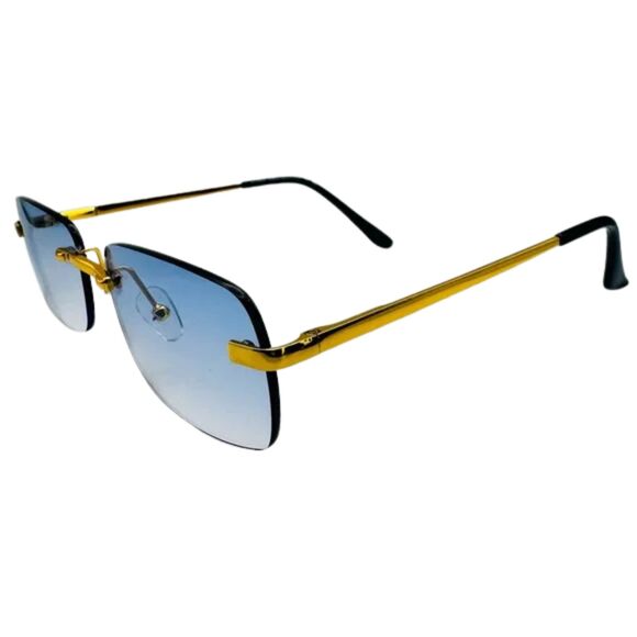 7013 | Blue Rimless Lens Rectangle Sunglasses - Picture 2 of 5